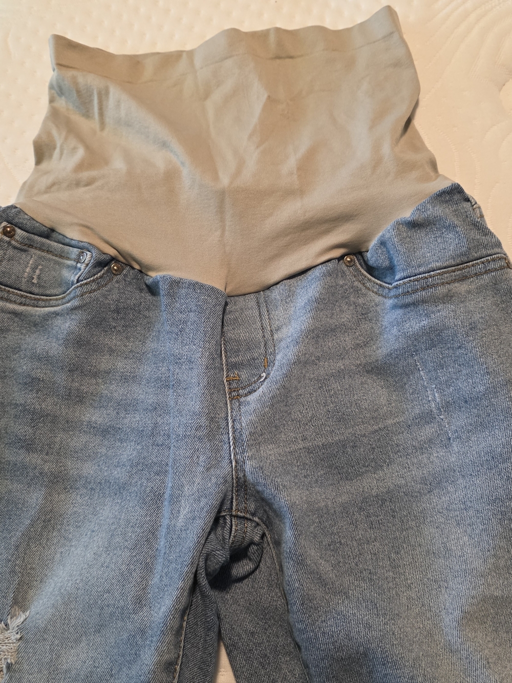 Blue Savvy Maternity Distressed Skinny Jeans Size XL Full Belly Panel Raw Hem